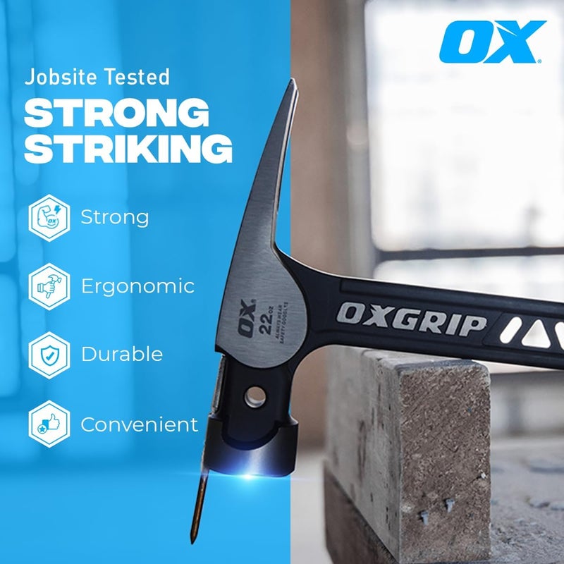 Ox أدوات مطرقة مخلبية ذات وجه أملس مضادة للاهتزاز بتصميم متوازن - مطرقة تأطير برأس 20 أونصة ولوحة ضربة كبيرة - مشغل مسمار مغناطيسي - مطارق النجارة -P087320 - Image 4
